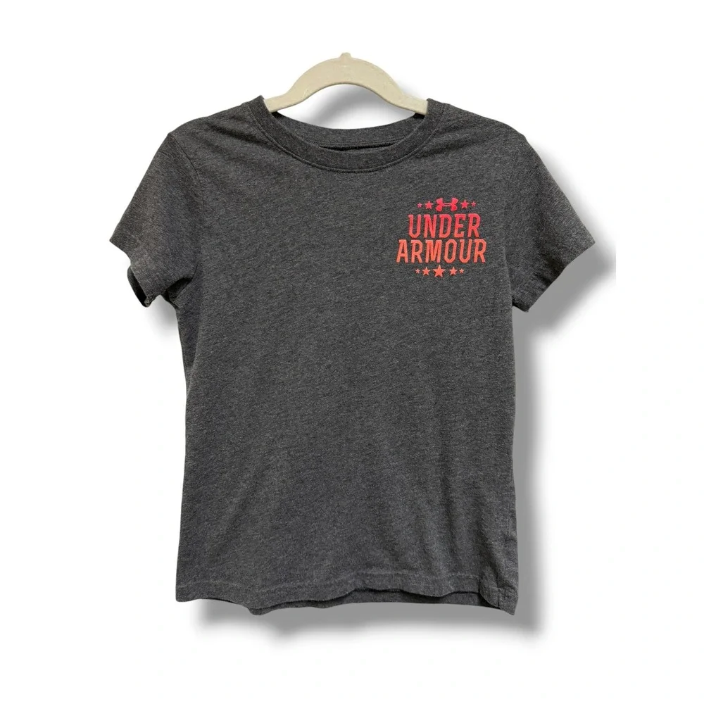 Under Armour HeatGear Motivational Graphic Tee Charcoal Gray Short Sleeve‎ YSM 7